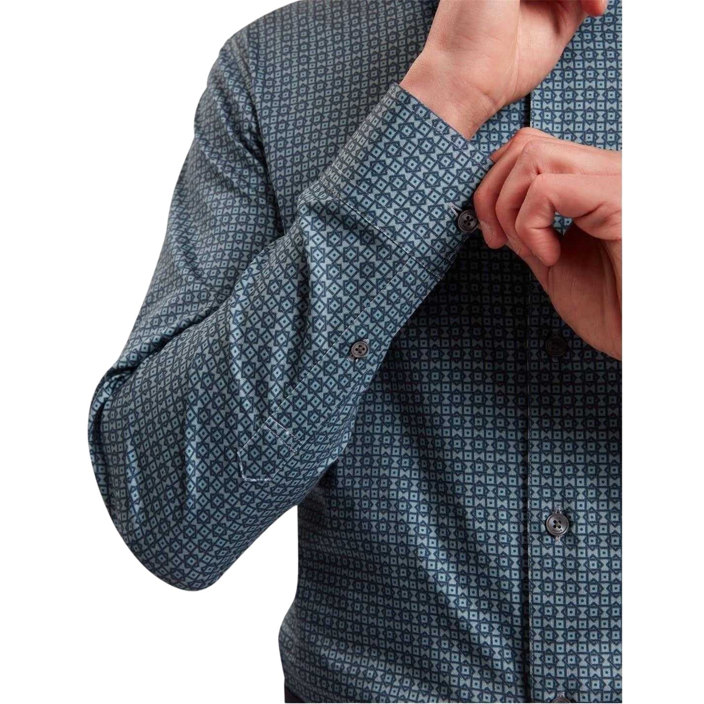 Navy - Side - Ted Baker Mens Geometric Long-Sleeved Shirt