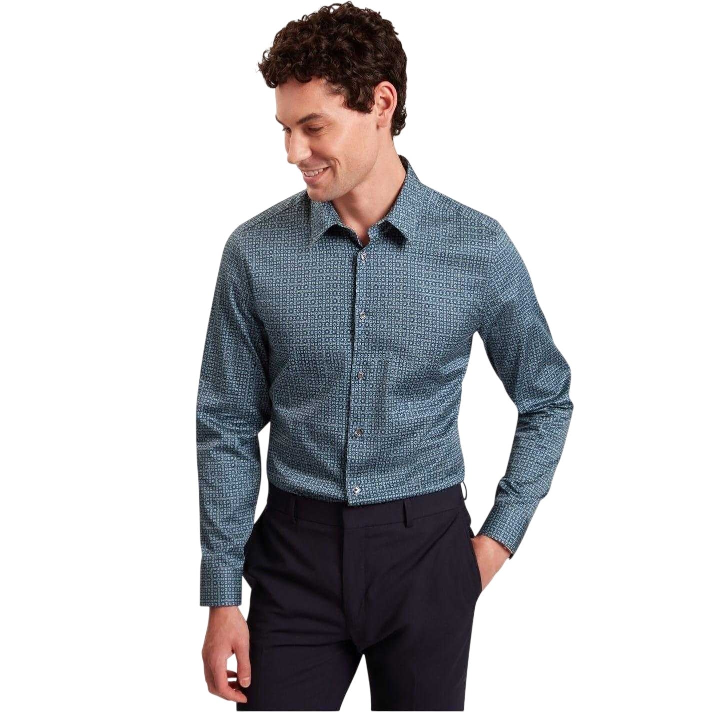 Navy - Lifestyle - Ted Baker Mens Geometric Long-Sleeved Shirt