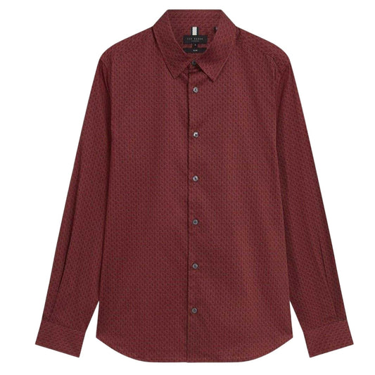 Dark Red - Front - Ted Baker Mens Geometric Long-Sleeved Shirt