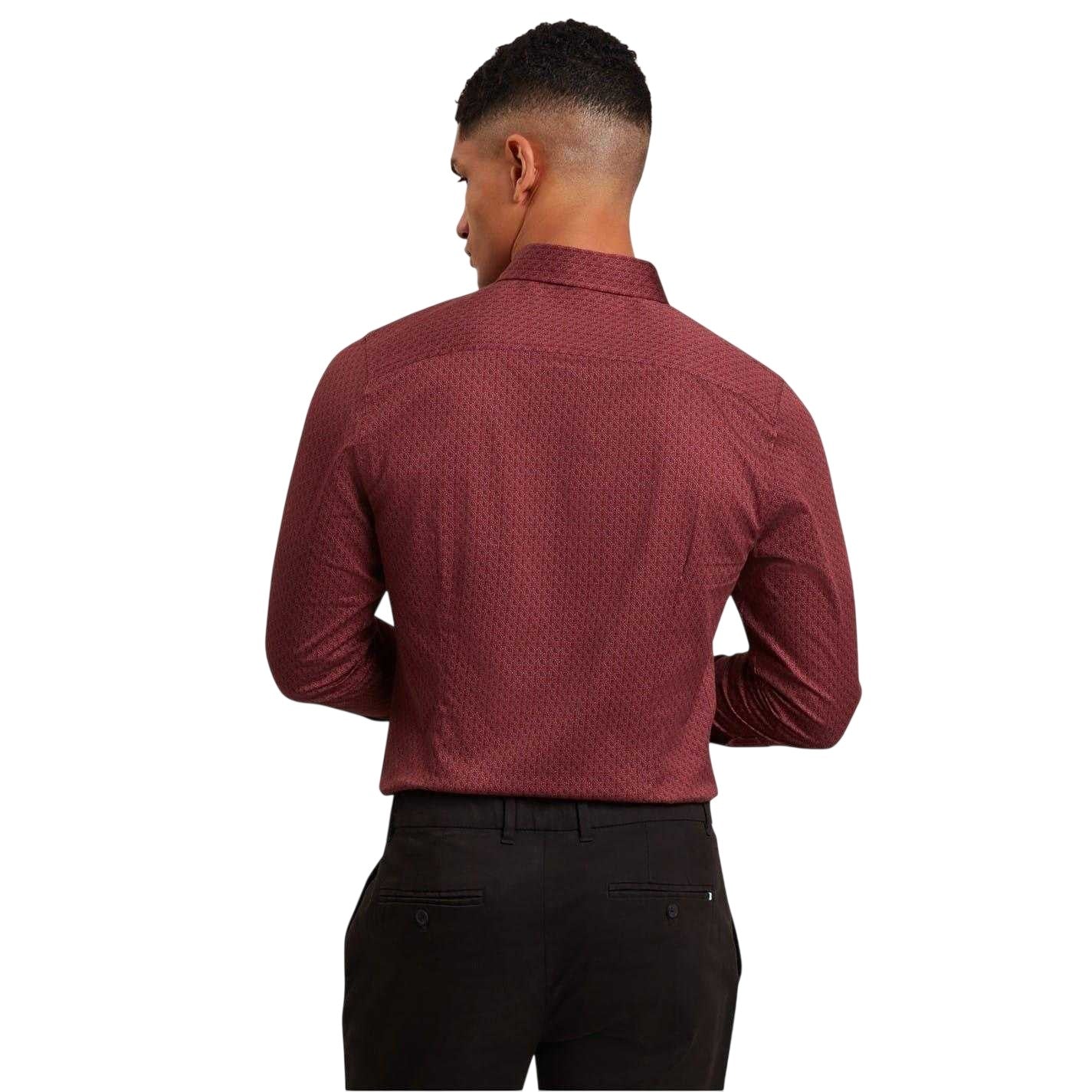 Dark Red - Back - Ted Baker Mens Geometric Long-Sleeved Shirt