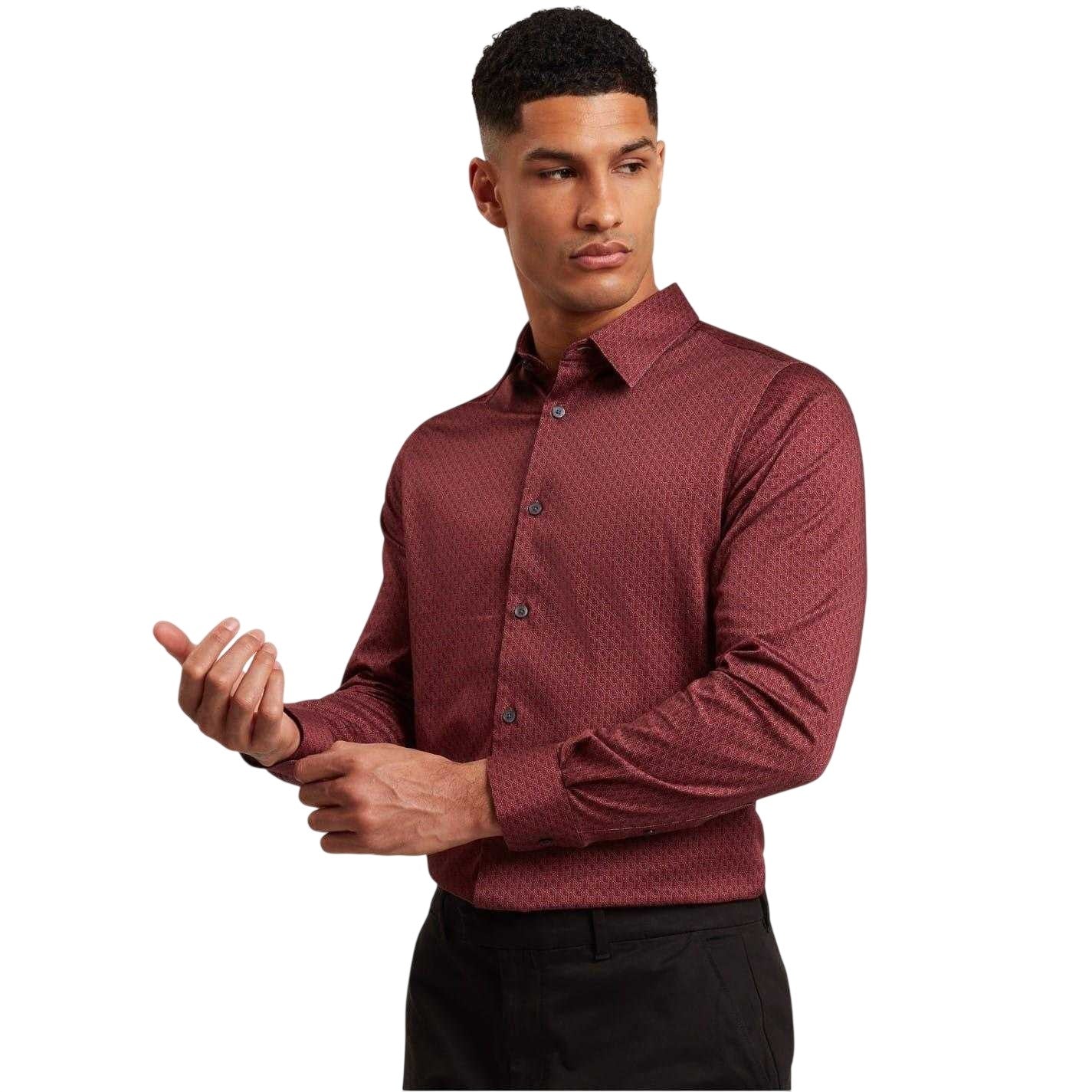 Dark Red - Lifestyle - Ted Baker Mens Geometric Long-Sleeved Shirt