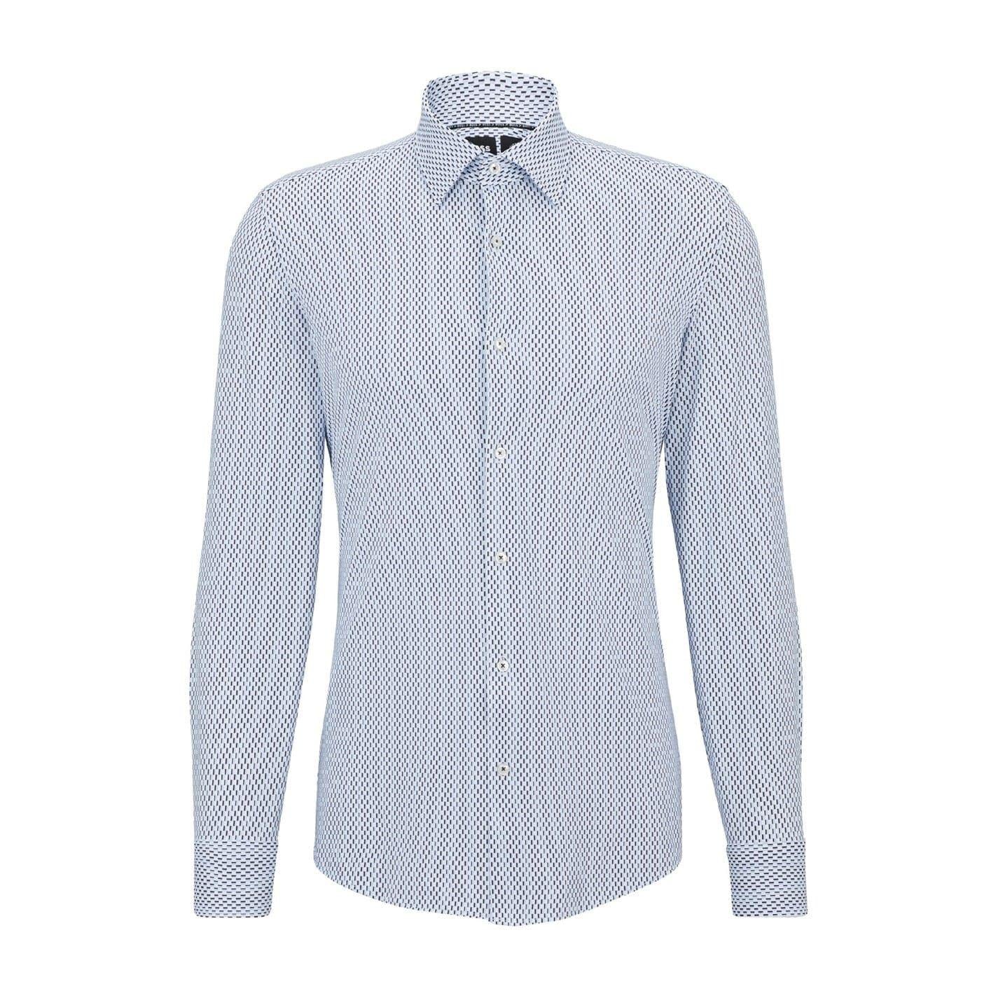 Pastel Blue - Front - Boss Mens Geometric Pattern Long-Sleeved Shirt