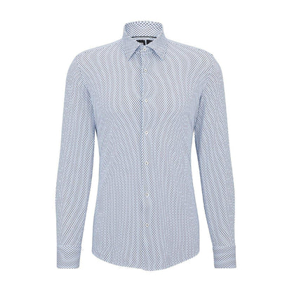Pastel Blue - Front - Boss Mens Geometric Pattern Long-Sleeved Shirt