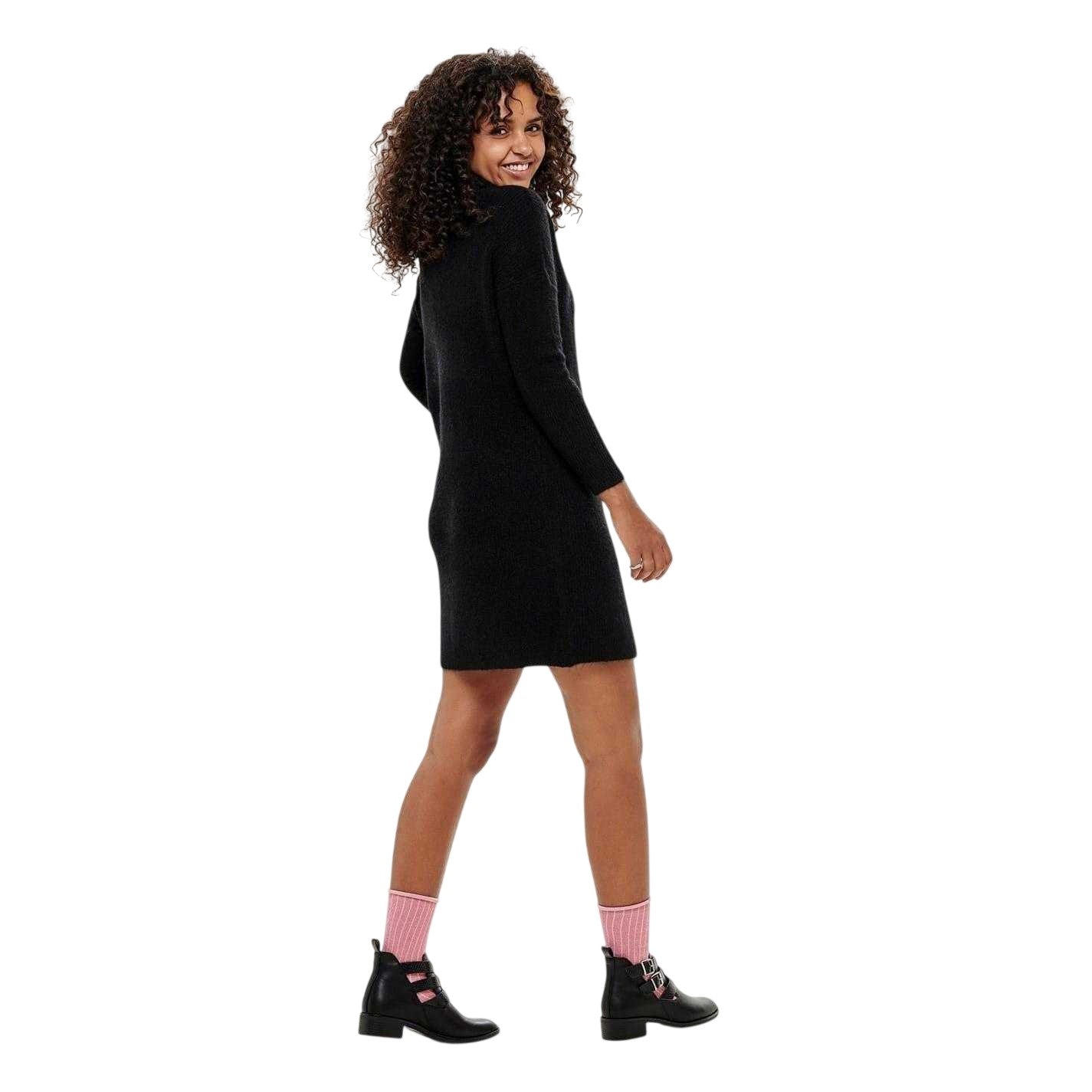 Black - Back - Only Womens-Ladies Knitted Cowl Neck Sweater Dress
