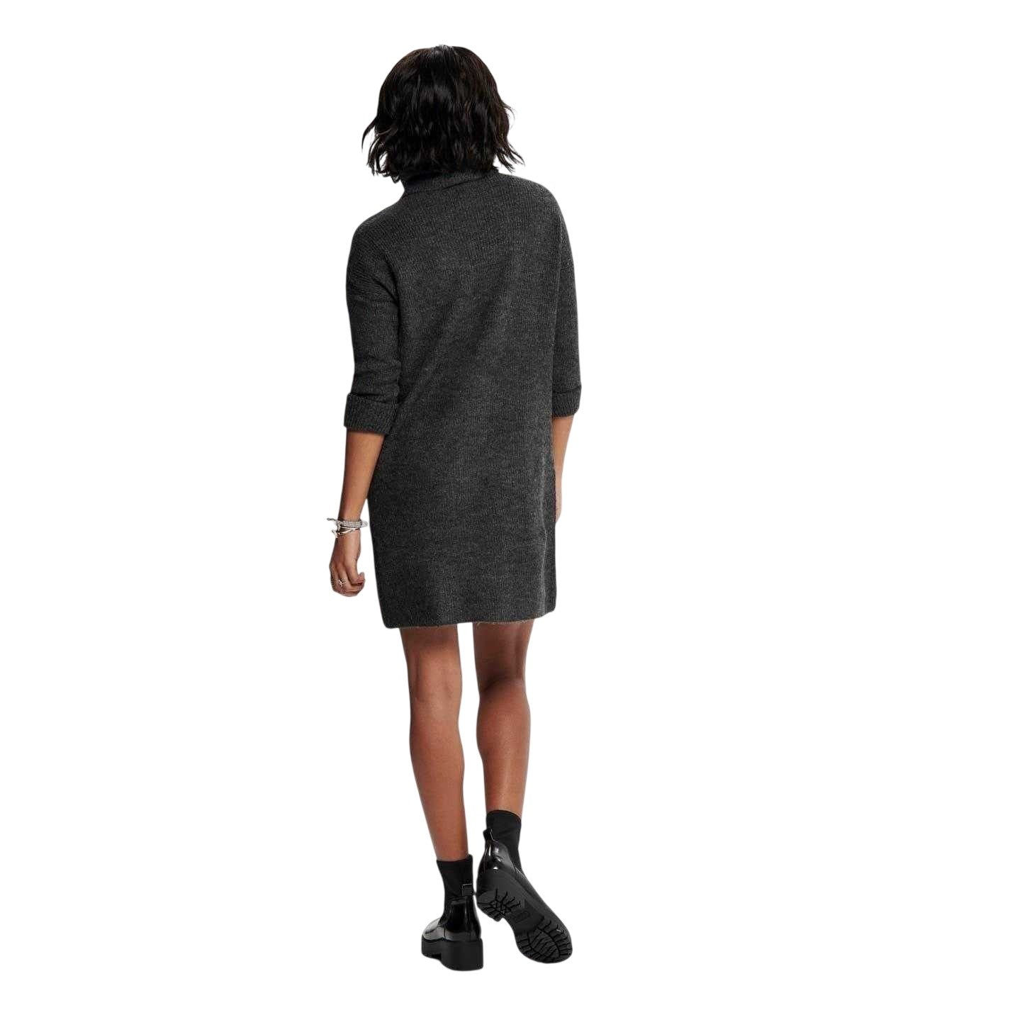Dark Grey Melange - Back - Only Womens-Ladies Knitted Cowl Neck Sweater Dress