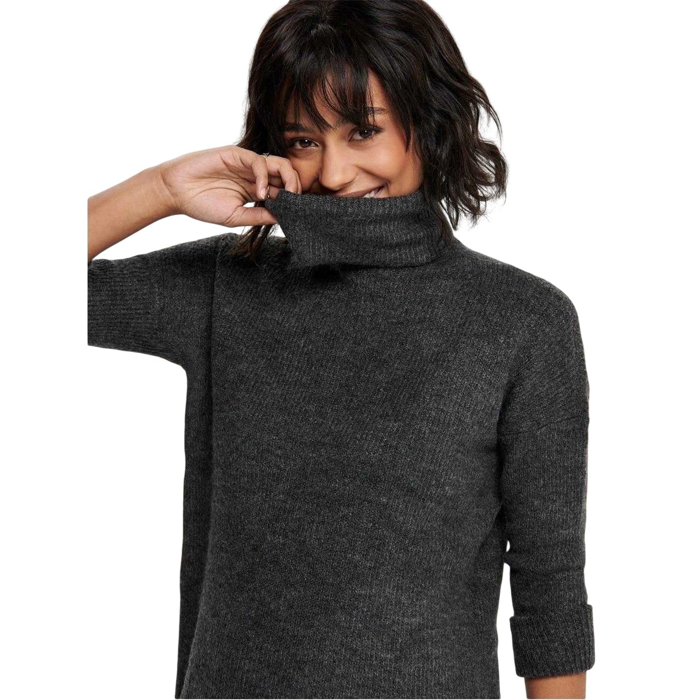 Dark Grey Melange - Side - Only Womens-Ladies Knitted Cowl Neck Sweater Dress