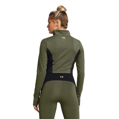 Green-Black - Back - Under Armour Womens-Ladies Project Rock Cropped Gym Jacket
