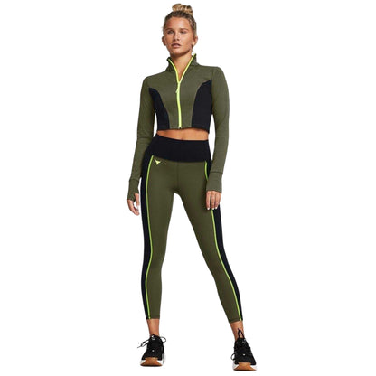 Green-Black - Side - Under Armour Womens-Ladies Project Rock Cropped Gym Jacket