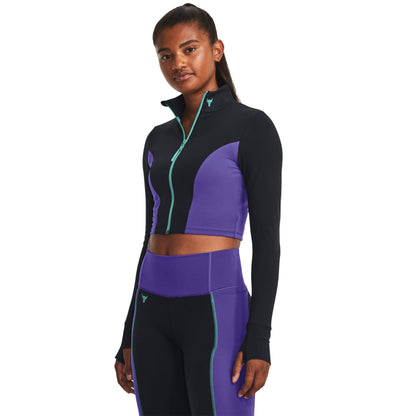 Purple-Black - Front - Under Armour Womens-Ladies Project Rock Cropped Gym Jacket
