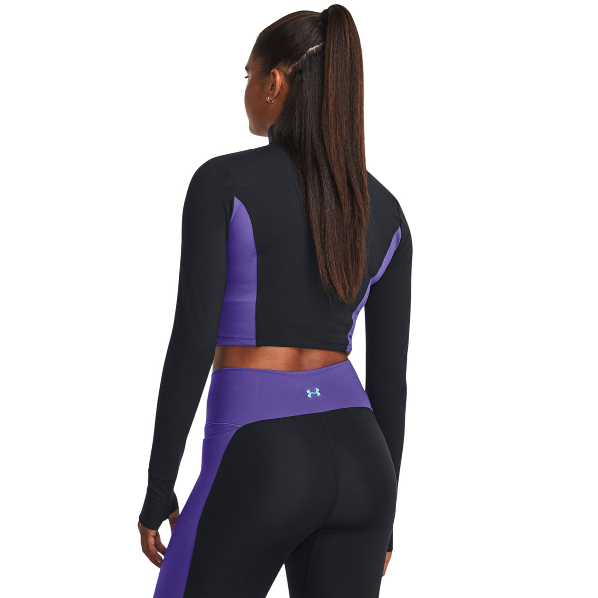 Purple-Black - Back - Under Armour Womens-Ladies Project Rock Cropped Gym Jacket