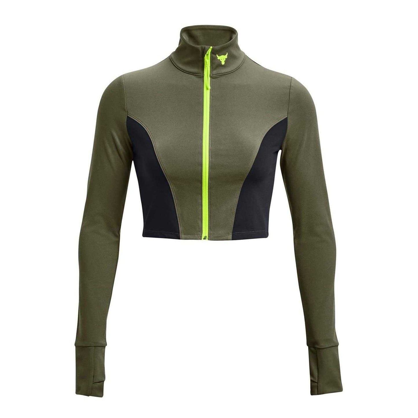 Green-Black - Front - Under Armour Womens-Ladies Project Rock Cropped Gym Jacket