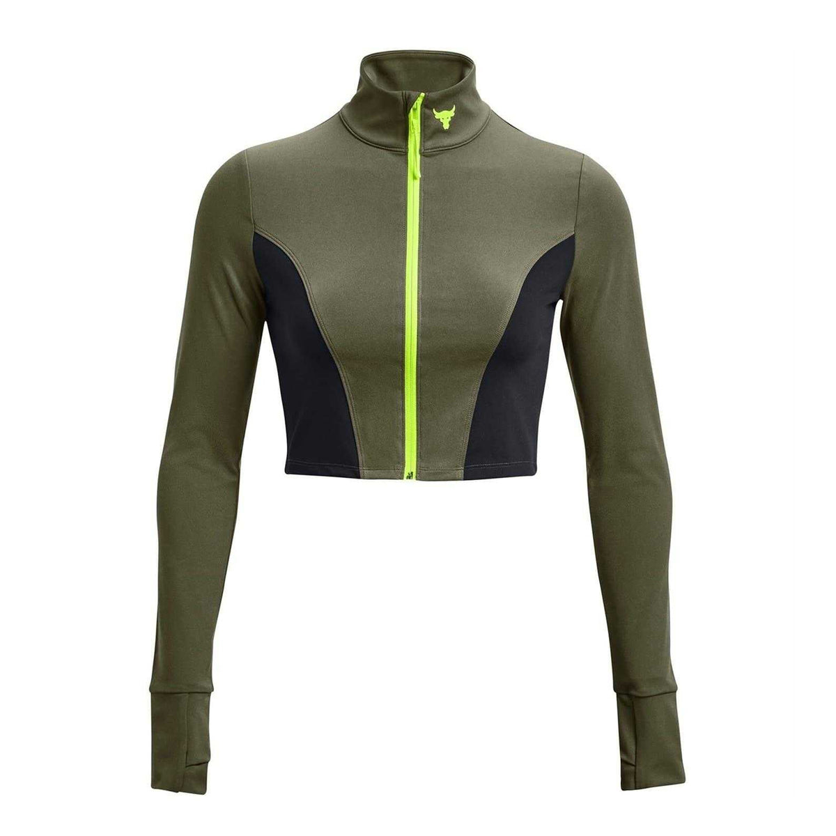 Green-Black - Front - Under Armour Womens-Ladies Project Rock Cropped Gym Jacket