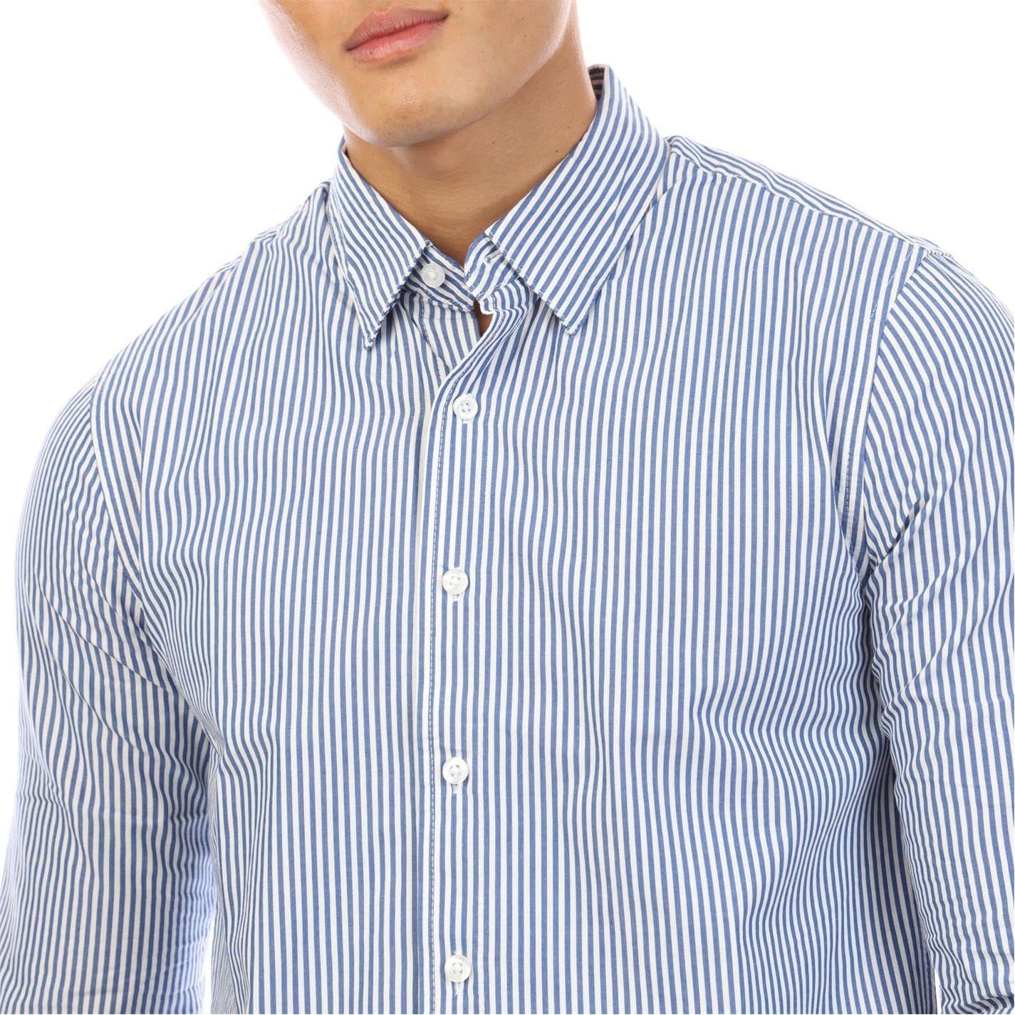 Navy-White - Side - Peter Werth Mens Beasley Vertical Stripe Long-Sleeved Shirt