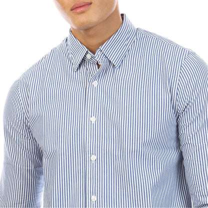 Navy-White - Side - Peter Werth Mens Beasley Vertical Stripe Long-Sleeved Shirt