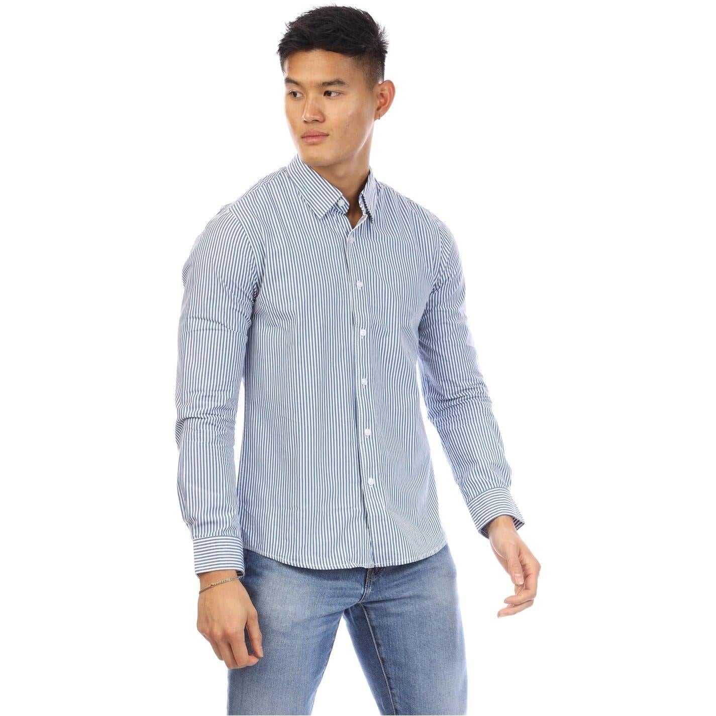 Navy-White - Front - Peter Werth Mens Beasley Vertical Stripe Long-Sleeved Shirt
