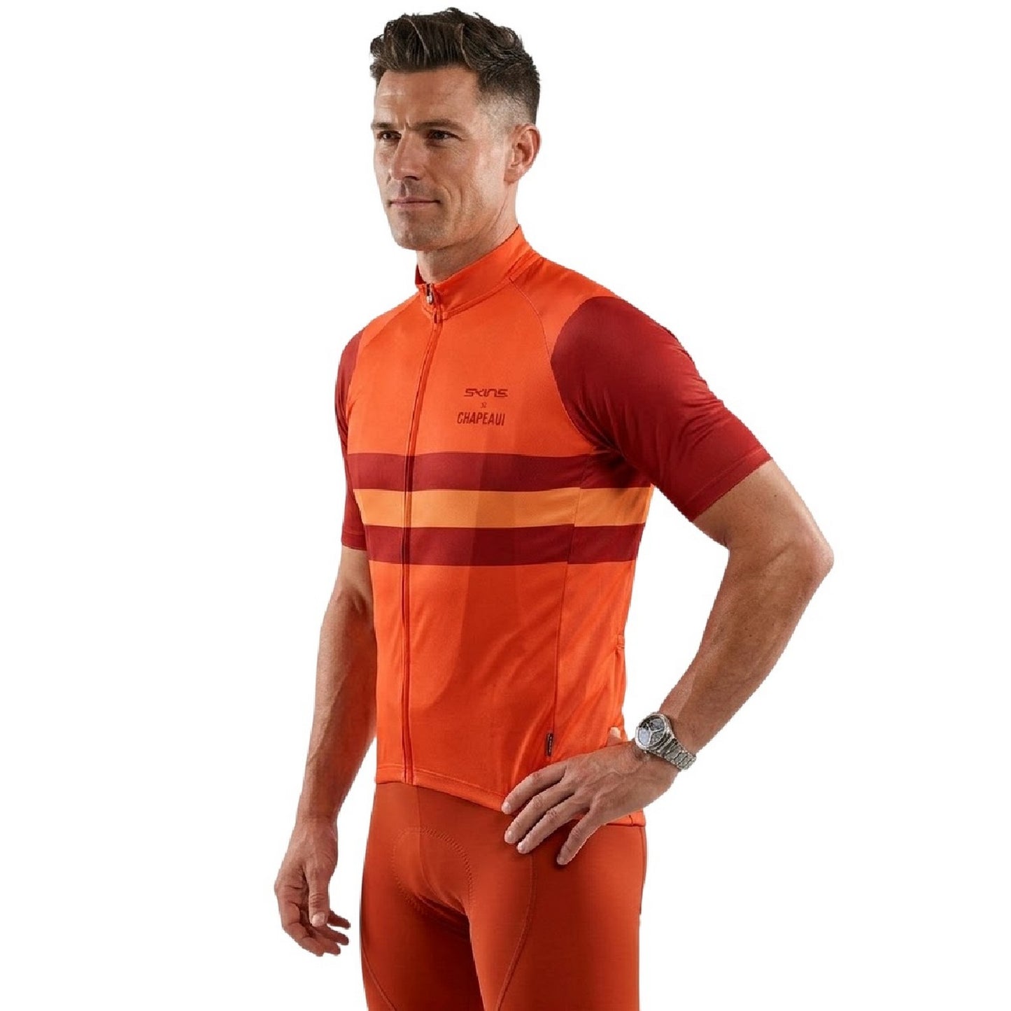 Red - Side - Skins Mens Zip Neck Slim Cycling Jacket