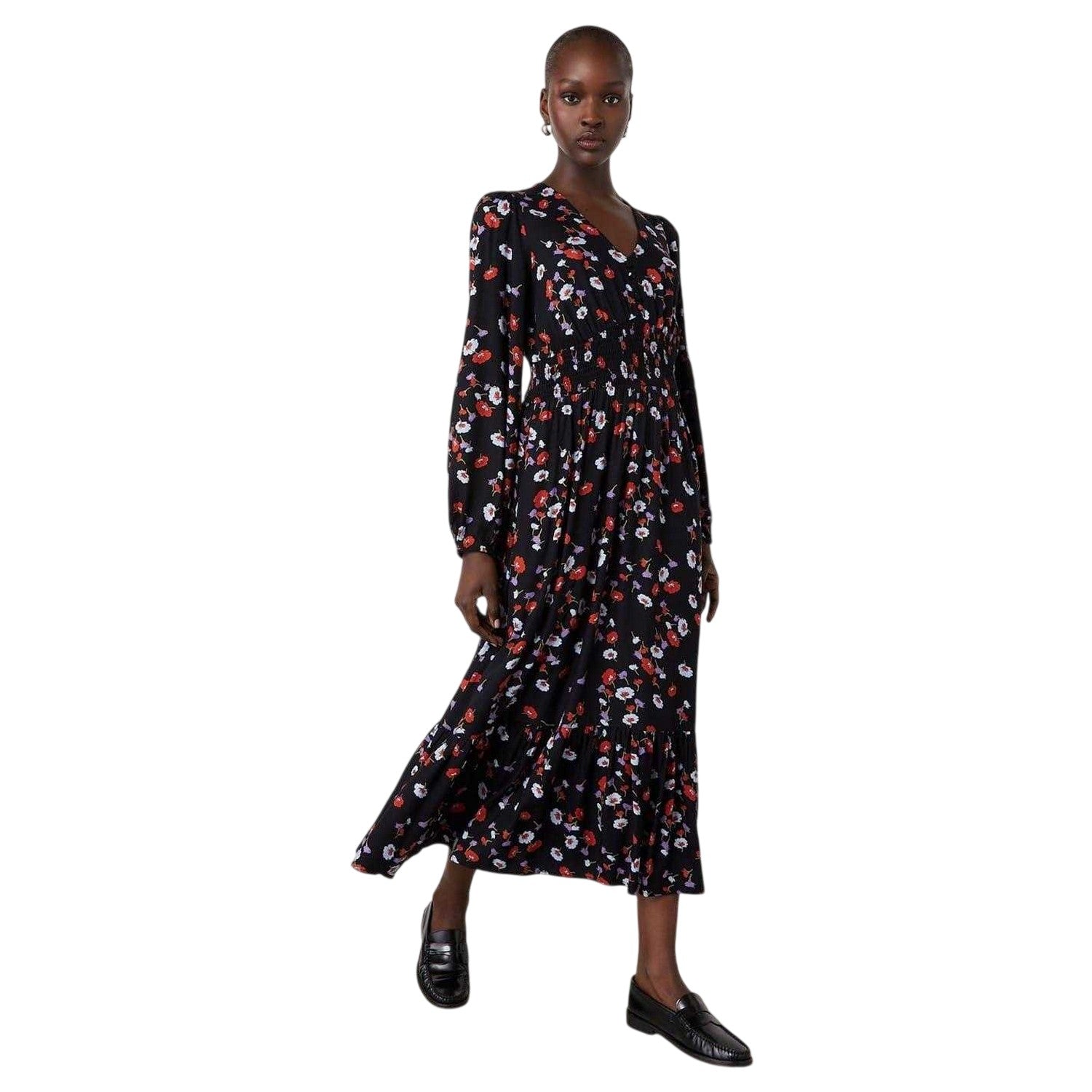 Black - Side - Finery Womens-Ladies Erina Floral Midi Dress