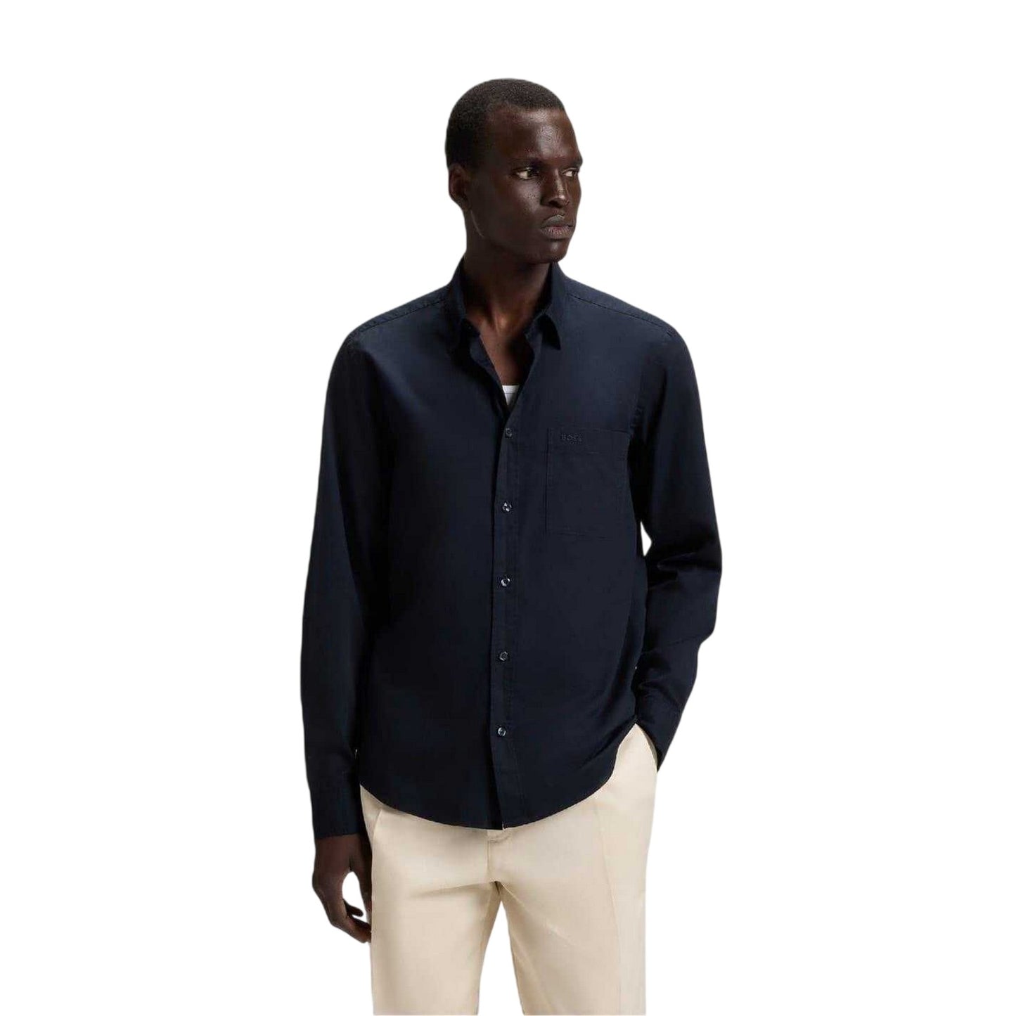 Dark Blue - Side - Boss Mens Liam Long-Sleeved Shirt