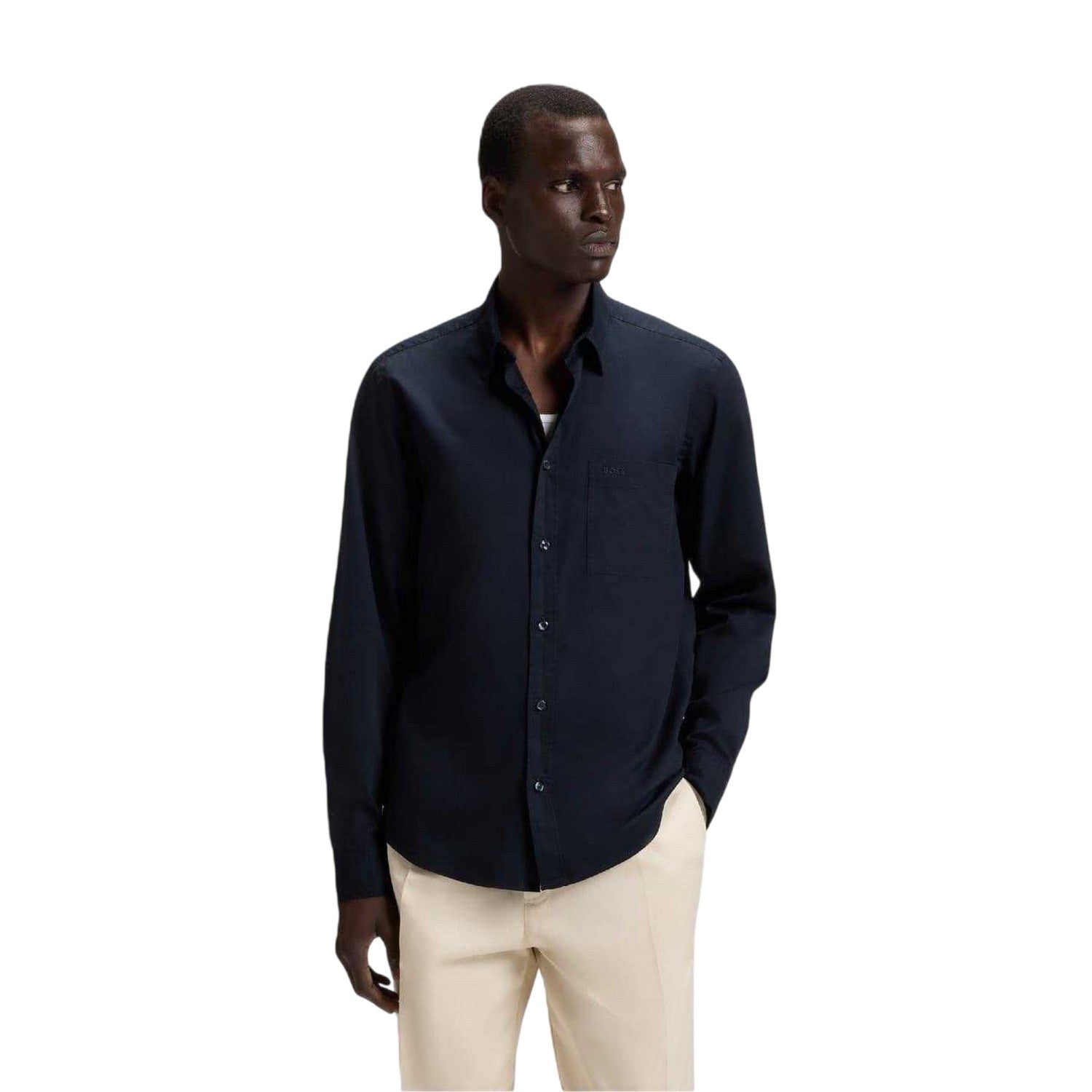 Dark Blue - Side - Boss Mens Liam Long-Sleeved Shirt