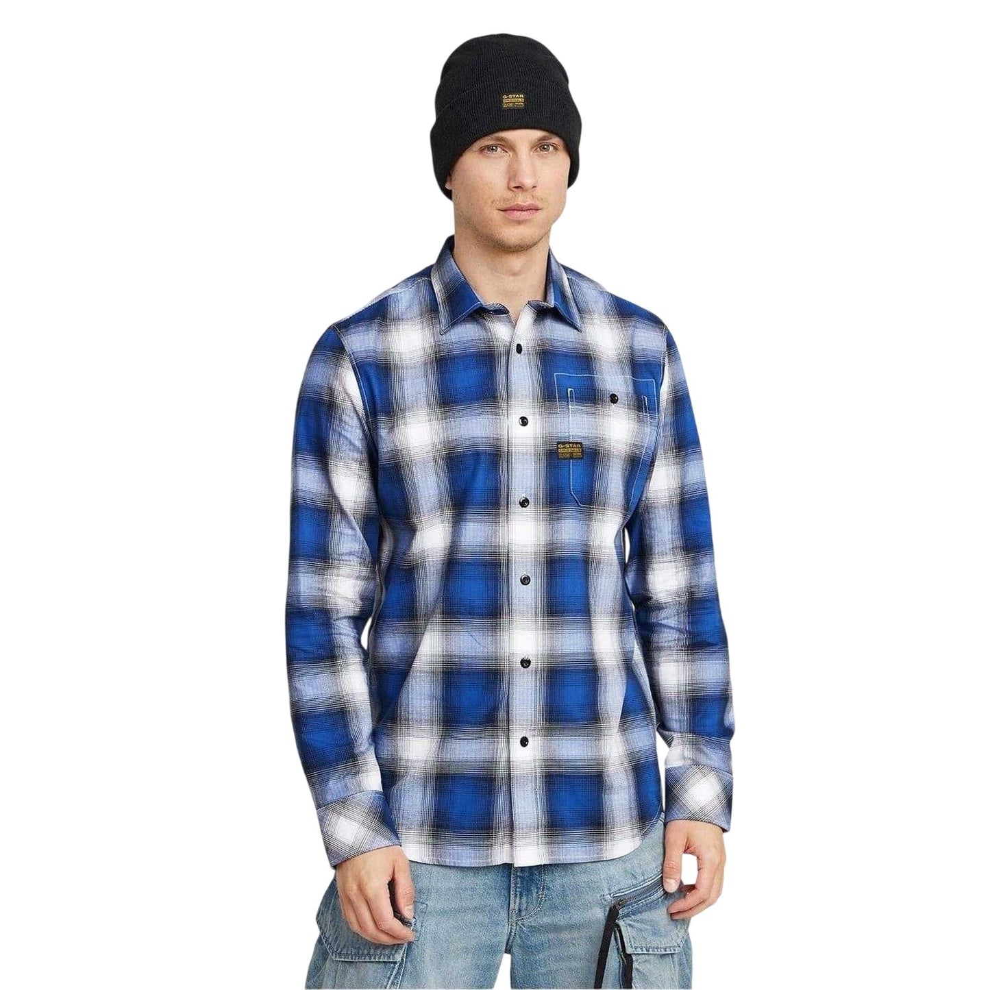 Deep Blue - Side - G-Star Mens Plaid Slim Long-Sleeved Shirt