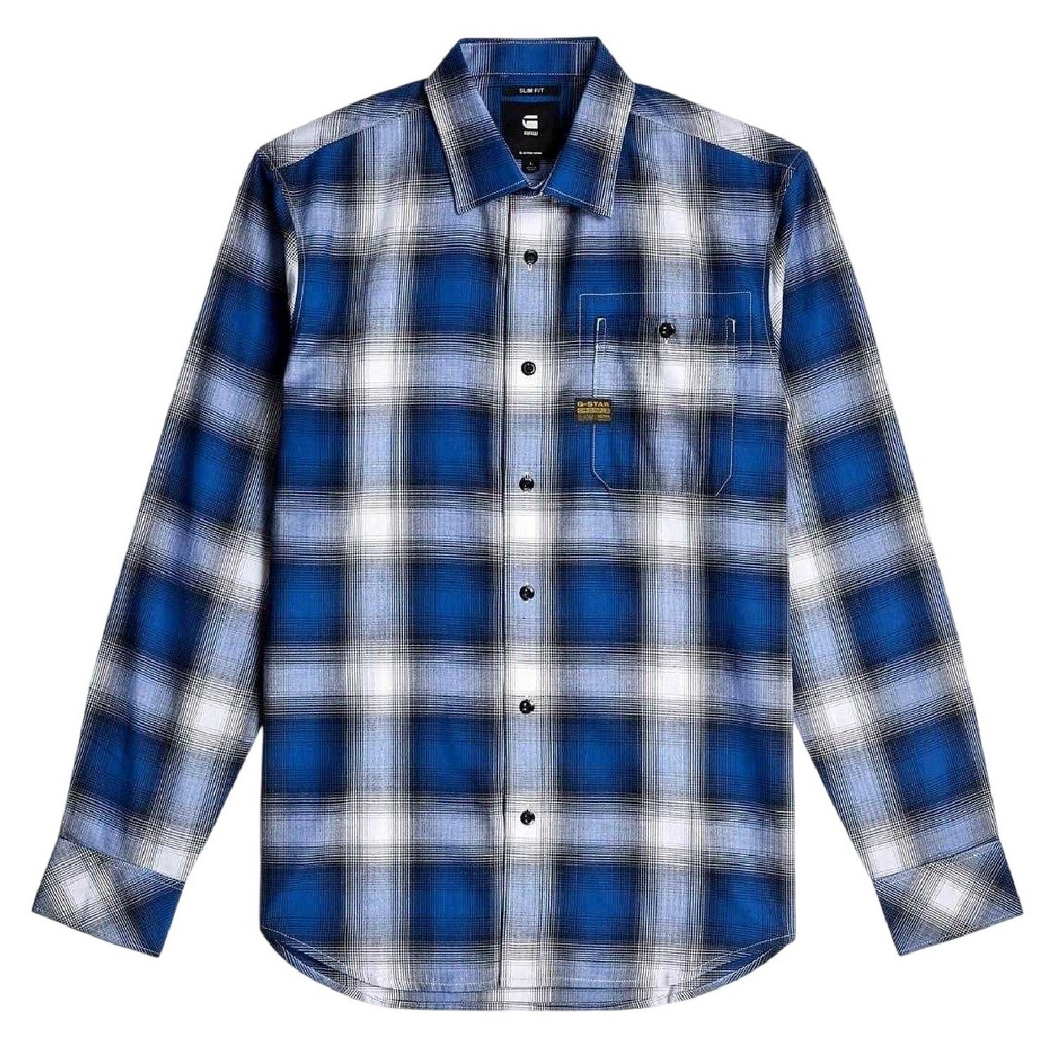 Deep Blue - Front - G-Star Mens Plaid Slim Long-Sleeved Shirt