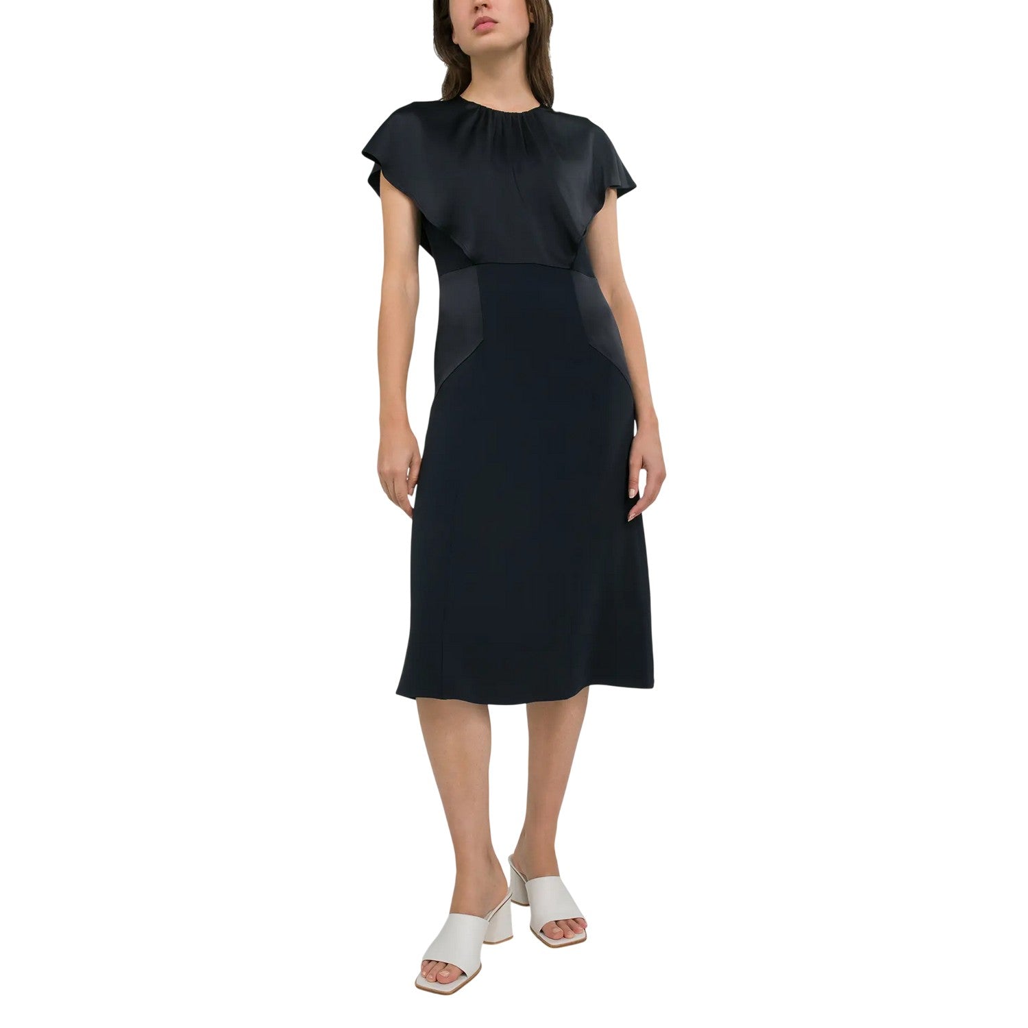 Black - Side - Boss Womens-Ladies Satin High Collar Midi Dress