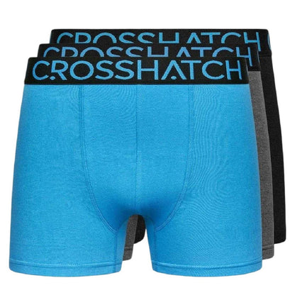 Black Blue - Front - Crosshatch Mens Logo Boxer Shorts (Pack of 3)