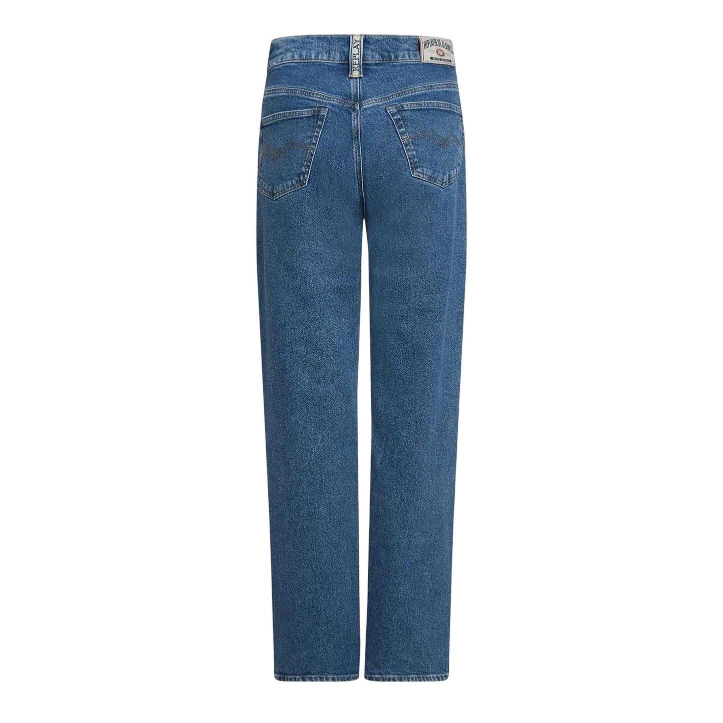 Blue - Back - Replay Womens-Ladies Double Button Straight Jeans