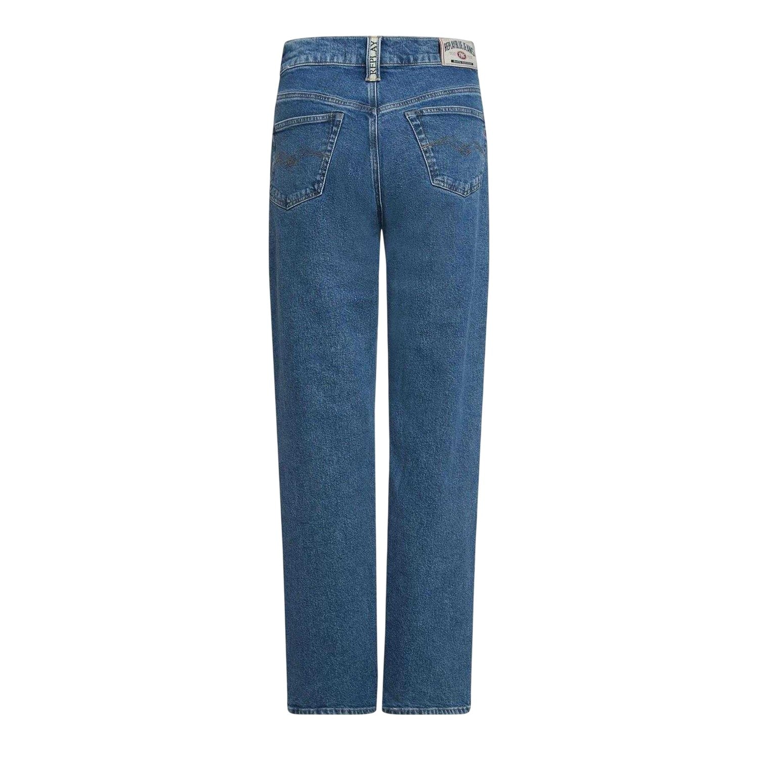Blue - Back - Replay Womens-Ladies Double Button Straight Jeans