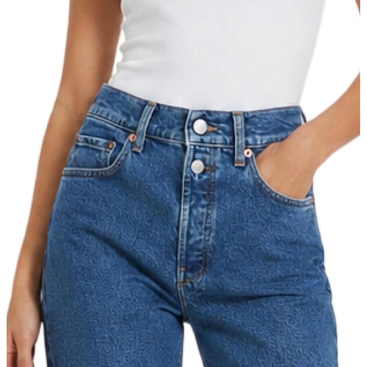 Blue - Side - Replay Womens-Ladies Double Button Straight Jeans