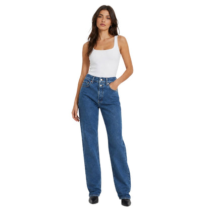 Blue - Lifestyle - Replay Womens-Ladies Double Button Straight Jeans
