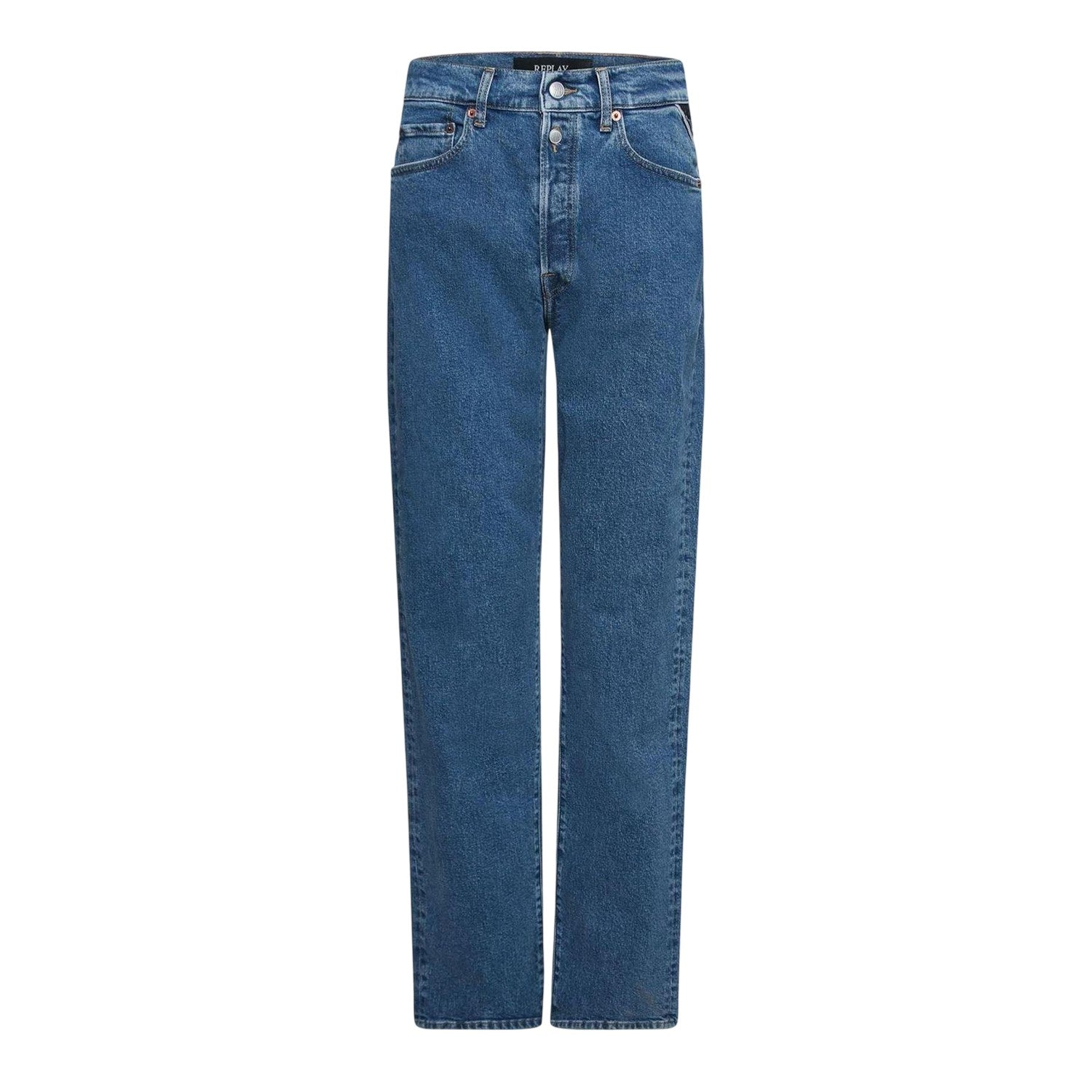Blue - Front - Replay Womens-Ladies Double Button Straight Jeans
