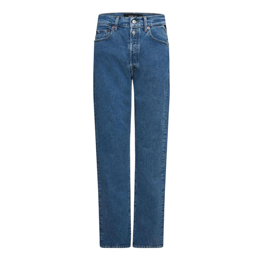 Blue - Front - Replay Womens-Ladies Double Button Straight Jeans