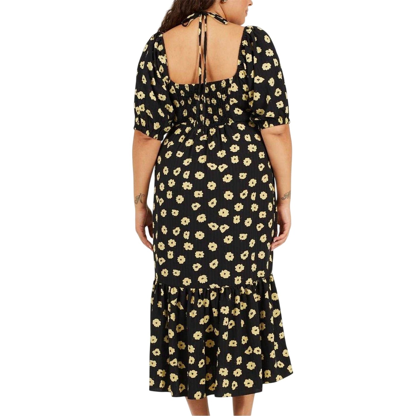 Black-Yellow - Back - Brave Soul Womens-Ladies Floral Wrap Dress