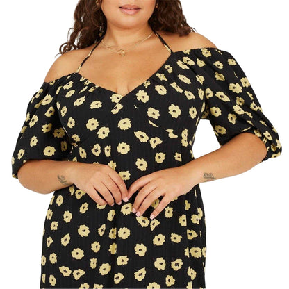 Black-Yellow - Side - Brave Soul Womens-Ladies Floral Wrap Dress
