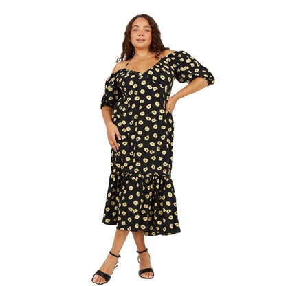 Black-Yellow - Lifestyle - Brave Soul Womens-Ladies Floral Wrap Dress