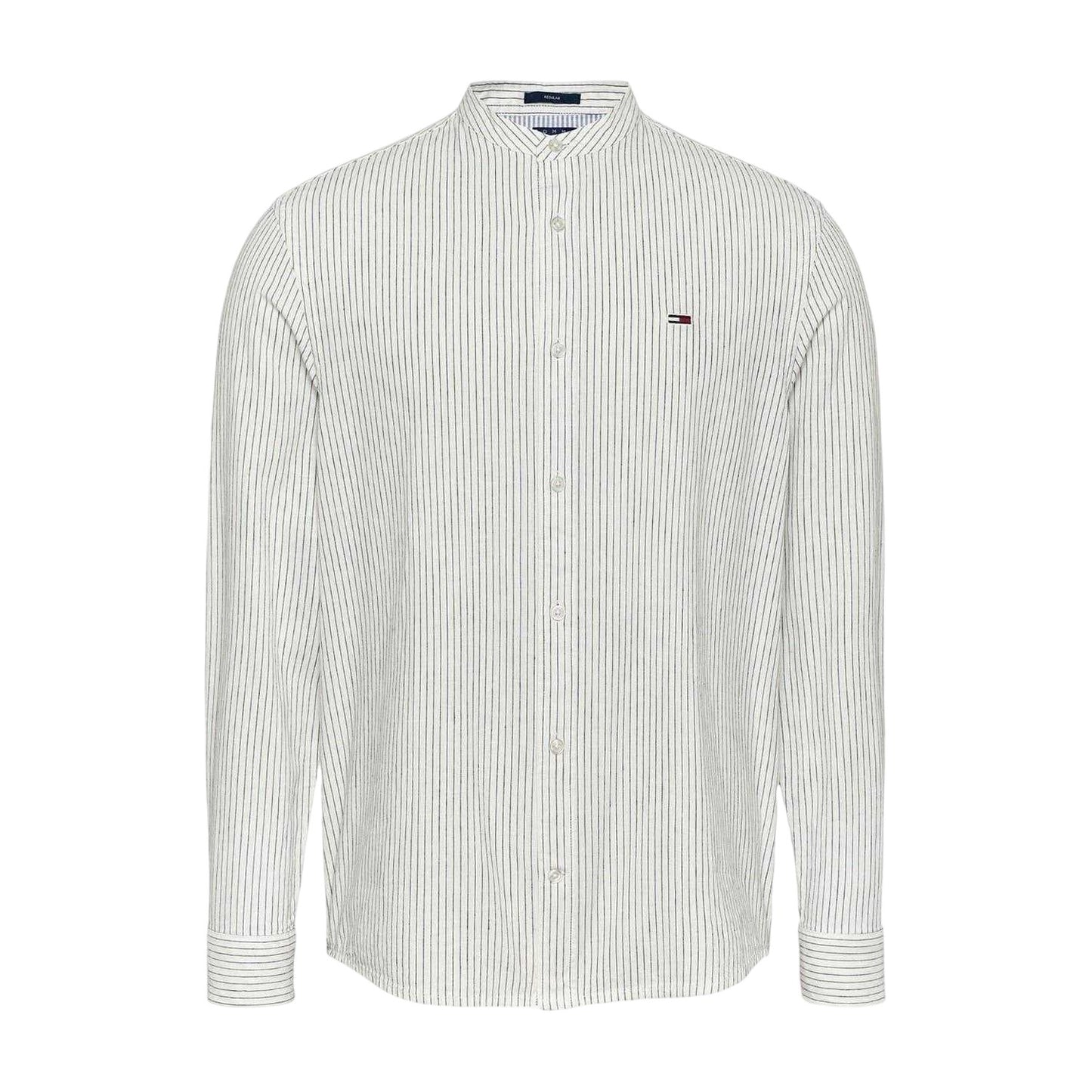 Ecru - Front - Tommy Jeans Mens Linen Long-Sleeved Shirt