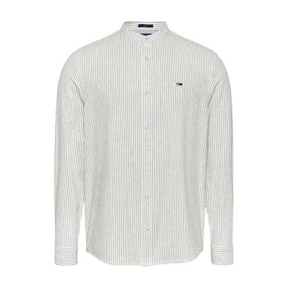 Ecru - Front - Tommy Jeans Mens Linen Long-Sleeved Shirt