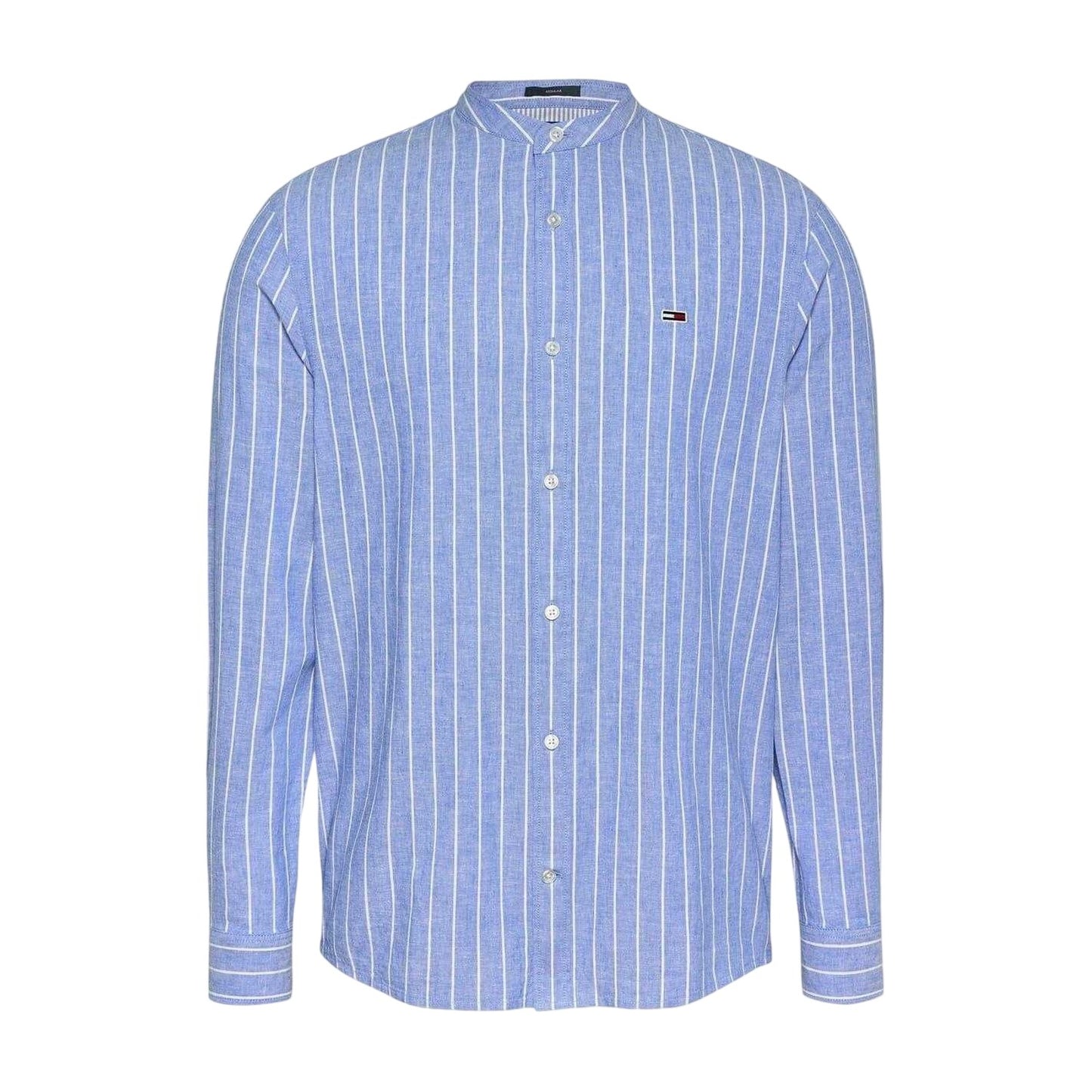 Blue-Ecru - Front - Tommy Jeans Mens Linen Long-Sleeved Shirt