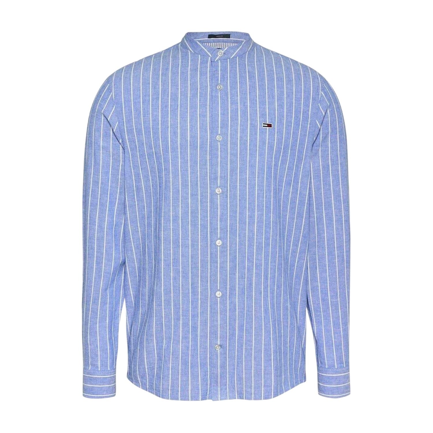 Blue-Ecru - Front - Tommy Jeans Mens Linen Long-Sleeved Shirt
