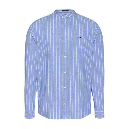 Blue-Ecru - Front - Tommy Jeans Mens Linen Long-Sleeved Shirt