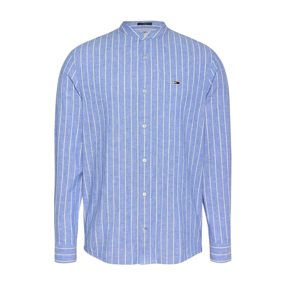 Blue-Ecru - Front - Tommy Jeans Mens Linen Long-Sleeved Shirt