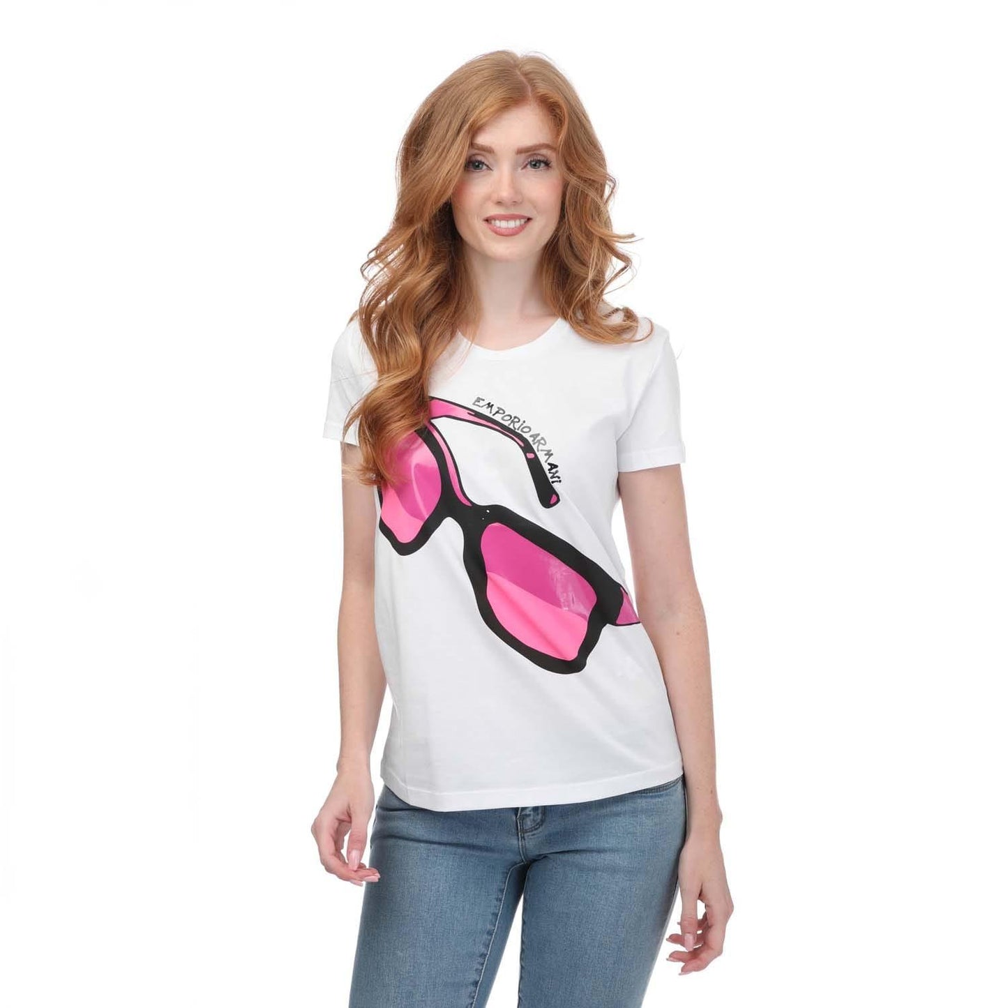 White - Front - Armani Womens-Ladies Glasses T-Shirt
