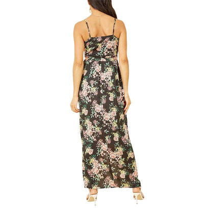 Black - Back - Mela London Womens-Ladies Floral Spaghetti Strap Wrap Dress