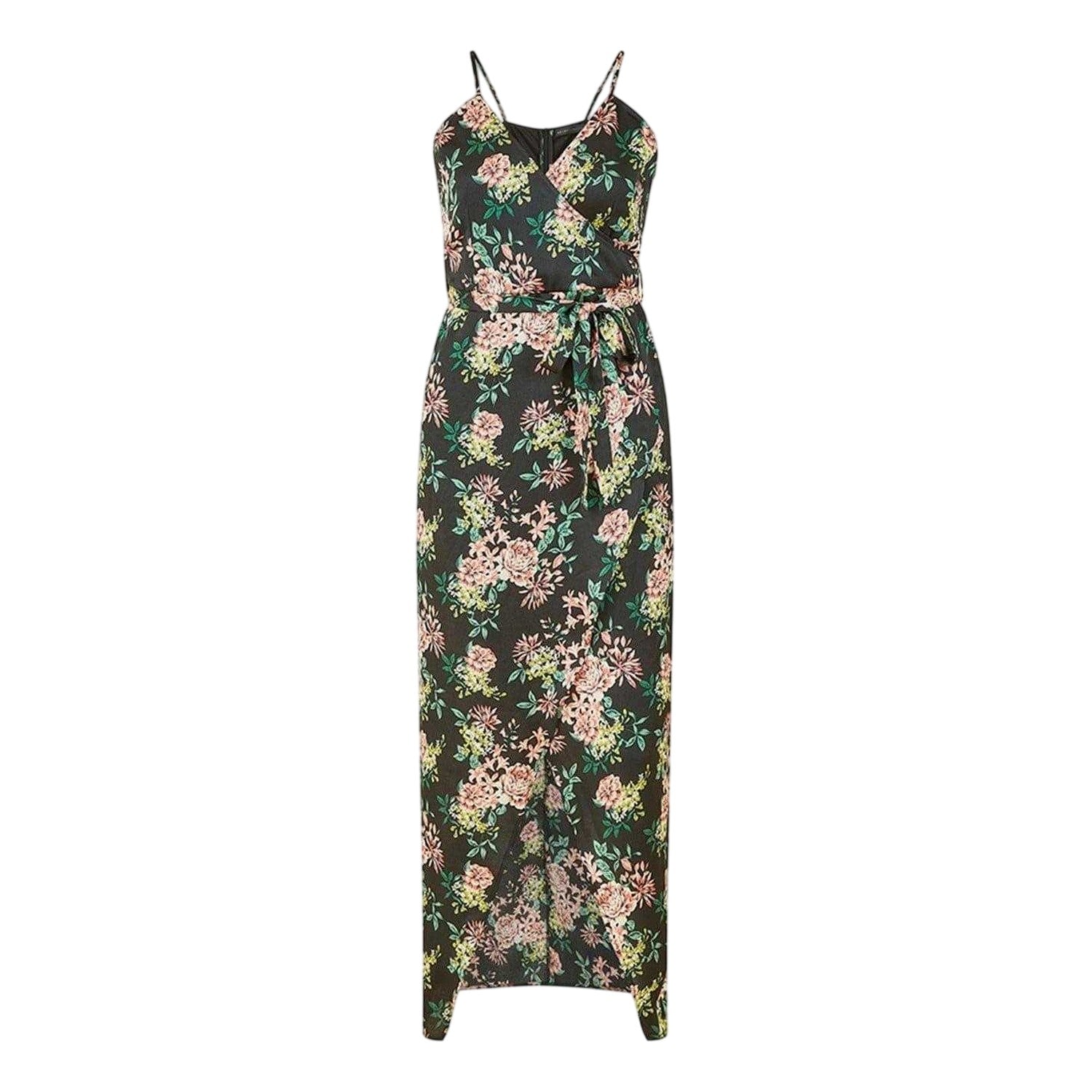 Black - Front - Mela London Womens-Ladies Floral Spaghetti Strap Wrap Dress