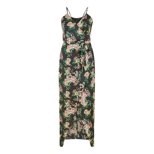 Black - Front - Mela London Womens-Ladies Floral Spaghetti Strap Wrap Dress