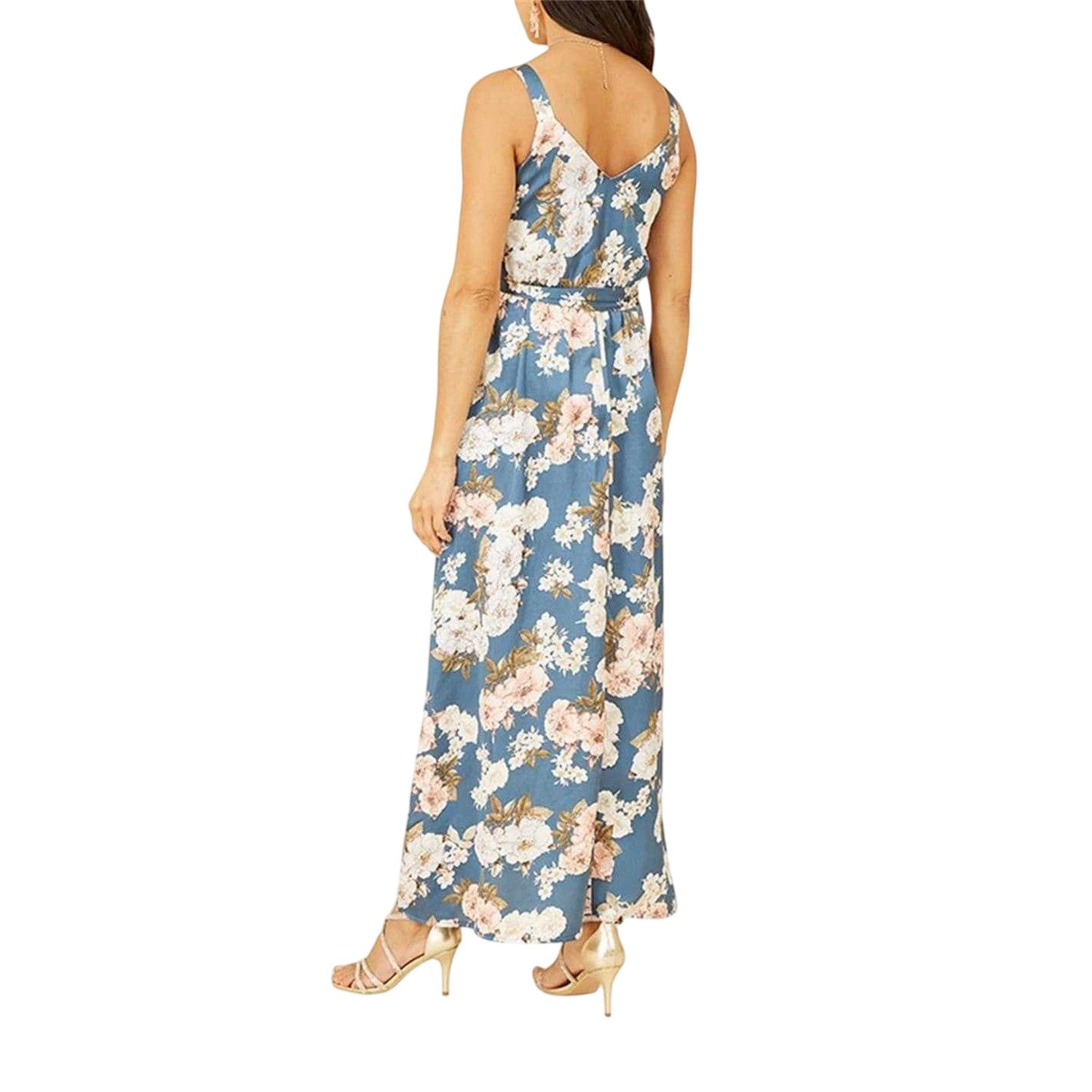 Blue - Back - Mela London Womens-Ladies Satin A-line Maxi Dress