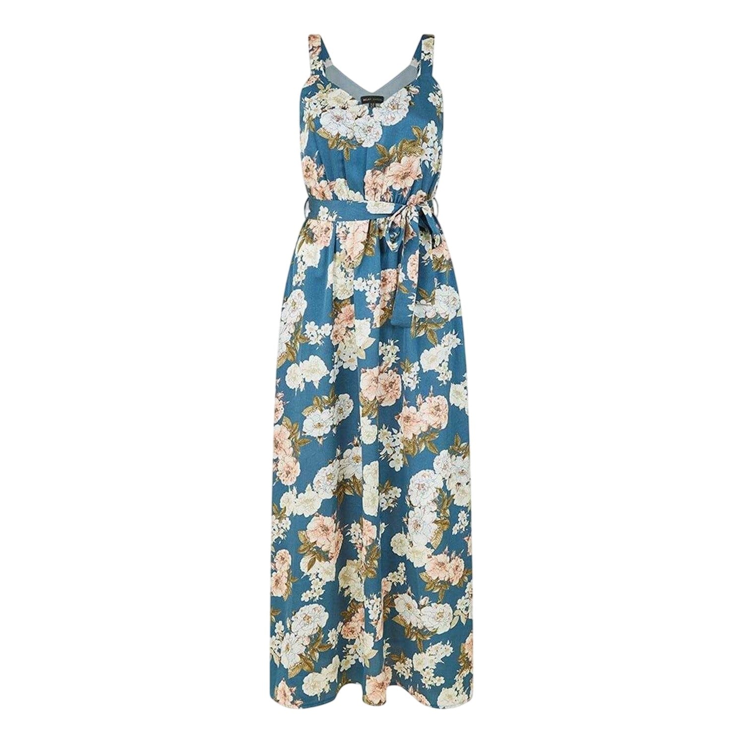 Blue - Front - Mela London Womens-Ladies Satin A-line Maxi Dress