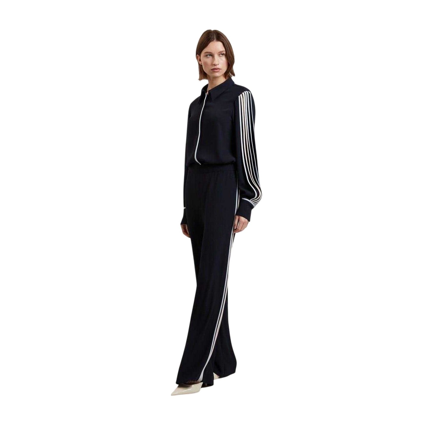 Navy - Side - Ted Baker Womens-Ladies 3 Stripes Wide Leg Trousers