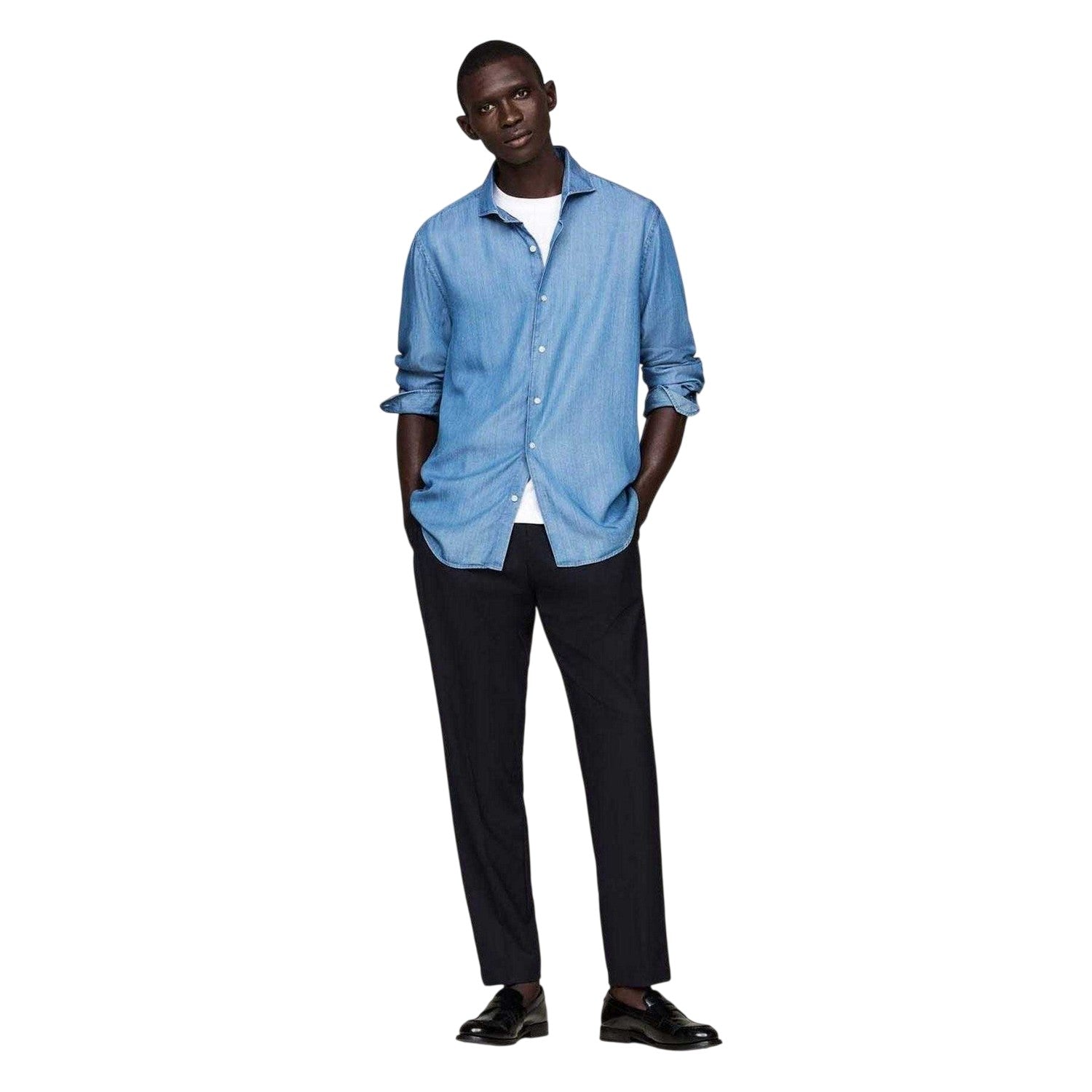 Denim - Side - Tommy Hilfiger Mens Denim Slim Long-Sleeved Shirt
